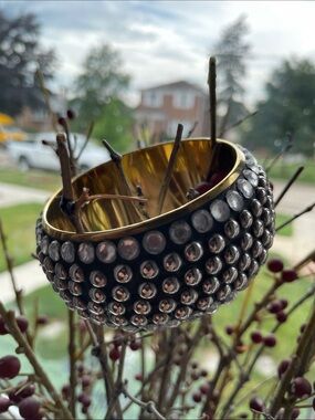 Chunky Black and Gold Studded Bangle Bracelet